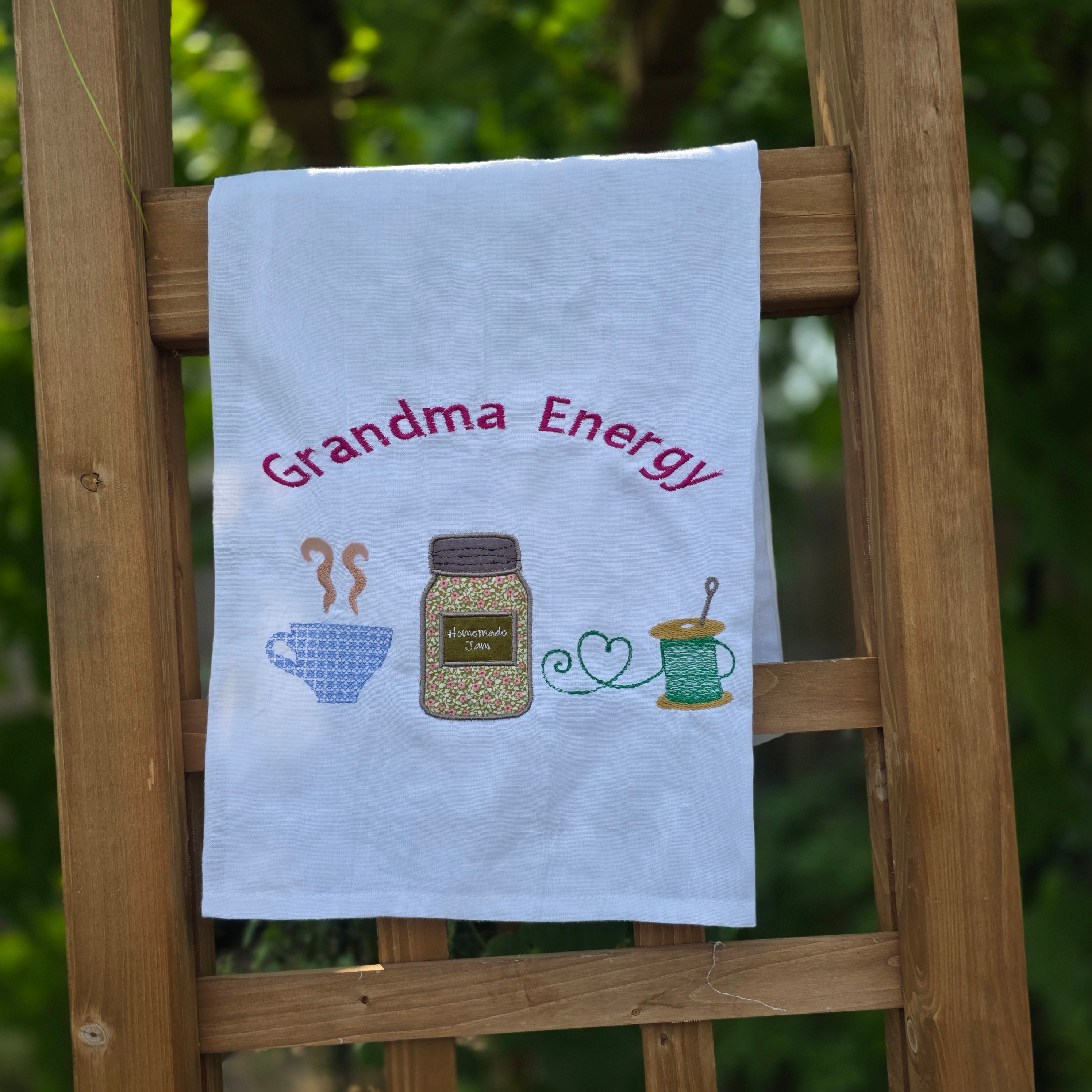 Grandma Energy Flour Sack Towel, Meemaw Vibes Embroidered Kitchen Towel, Yeehaw Meemaw Applique, Grandmacore Gift for Gardener Canner