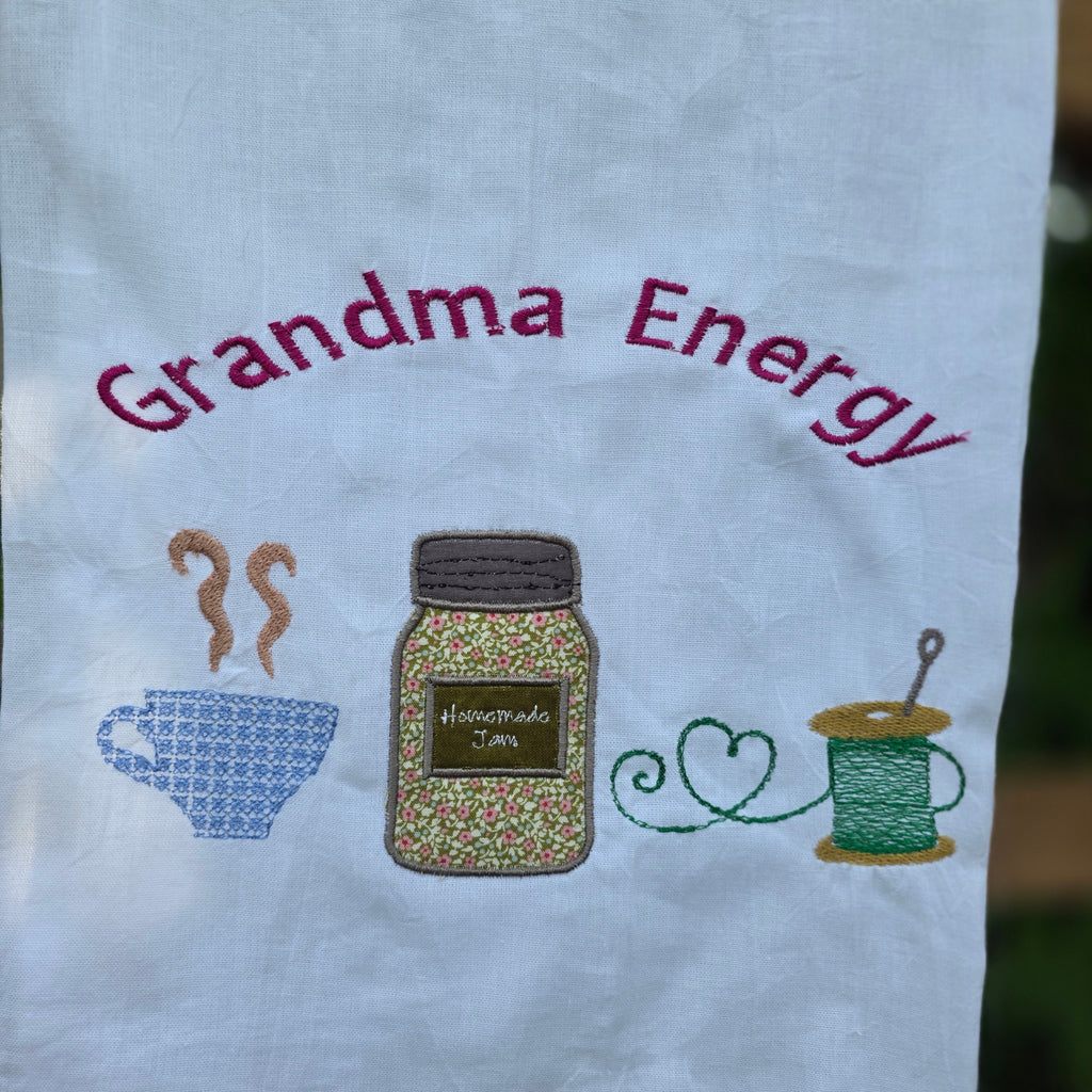 Grandma Energy Flour Sack Towel, Meemaw Vibes Embroidered Kitchen Towel, Yeehaw Meemaw Applique, Grandmacore Gift for Gardener Canner