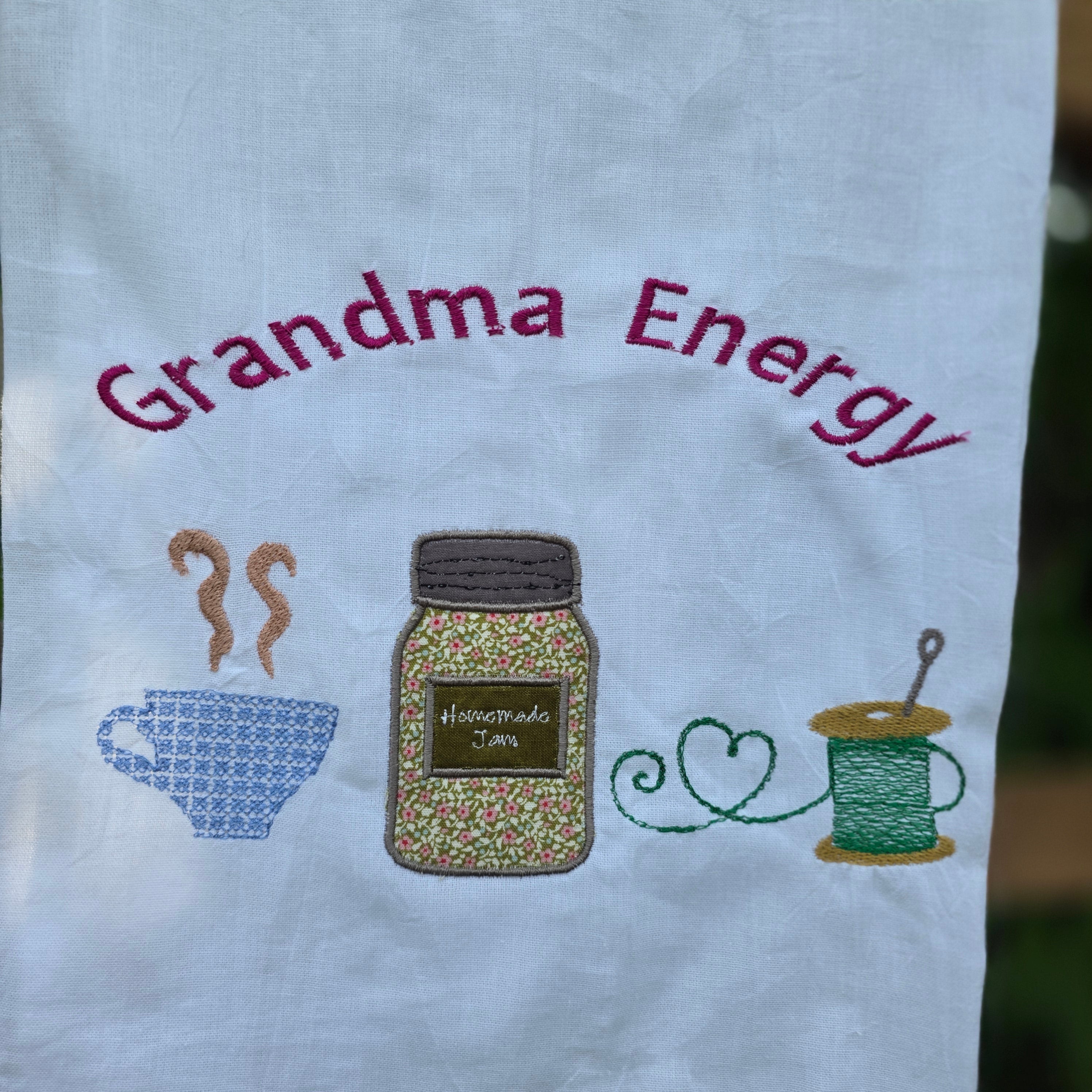 Grandma Energy Flour Sack Towel, Meemaw Vibes Embroidered Kitchen Towel, Yeehaw Meemaw Applique, Grandmacore Gift for Gardener Canner