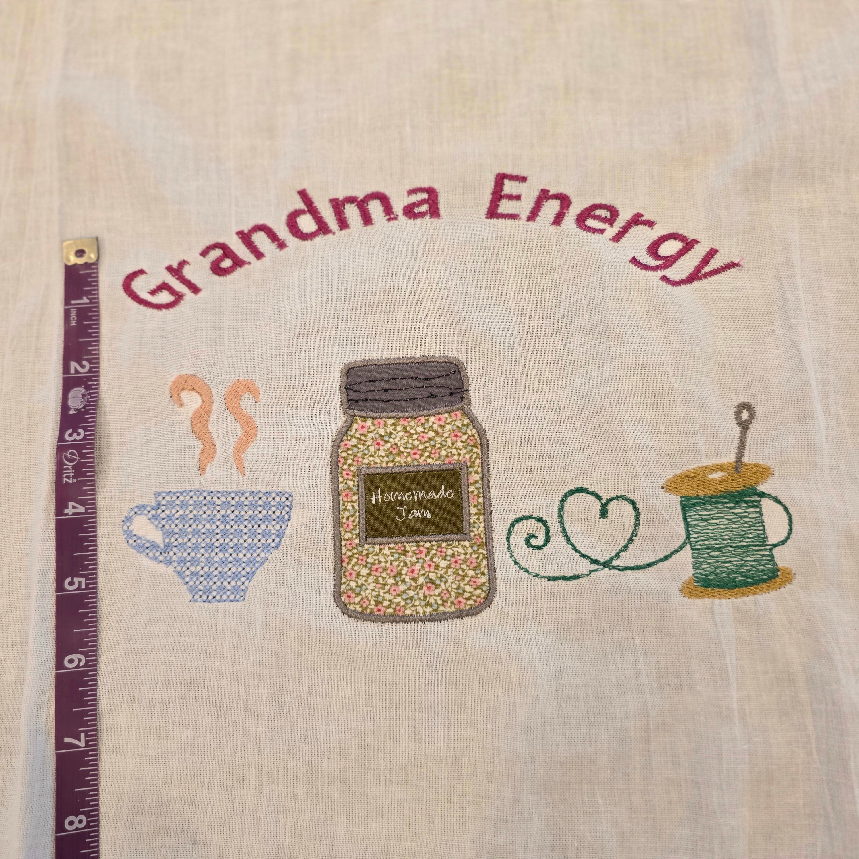 Grandma Energy Flour Sack Towel, Meemaw Vibes Embroidered Kitchen Towel, Yeehaw Meemaw Applique, Grandmacore Gift for Gardener Canner