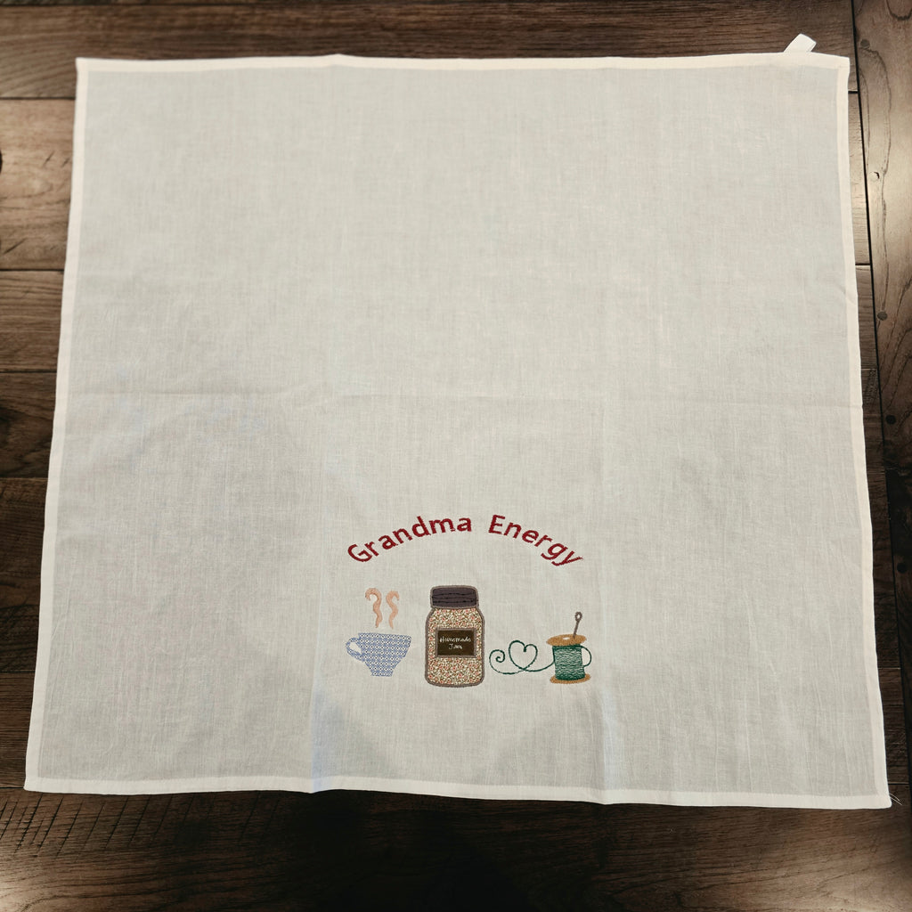 Grandma Energy Flour Sack Towel, Meemaw Vibes Embroidered Kitchen Towel, Yeehaw Meemaw Applique, Grandmacore Gift for Gardener Canner