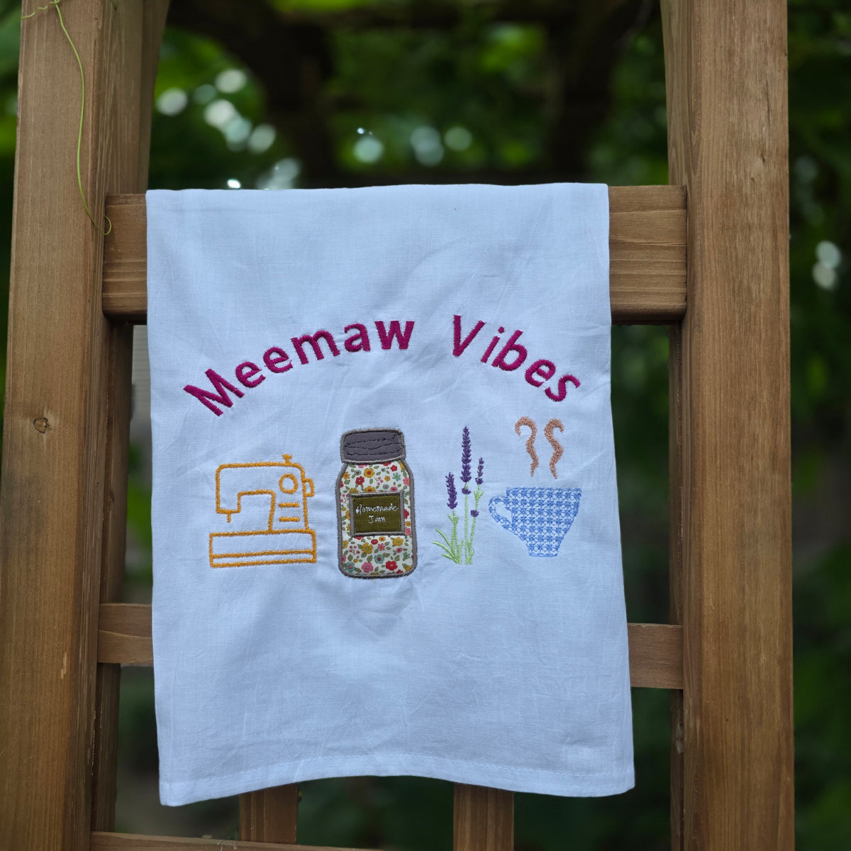 Grandma Energy Flour Sack Towel, Meemaw Vibes Embroidered Kitchen Towel, Yeehaw Meemaw Applique, Grandmacore Gift for Gardener Canner