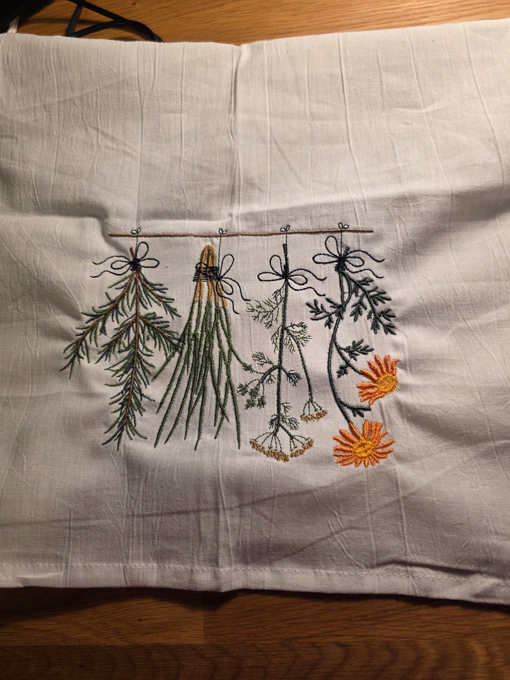 Embroidered Herb Kitchen Towel — Handmade