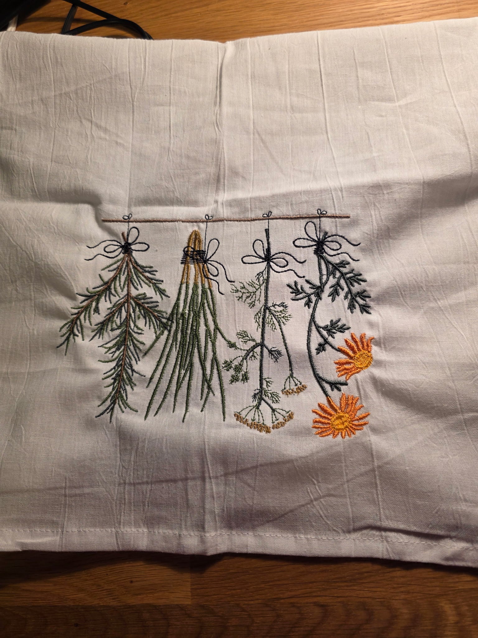 Embroidered Herb Kitchen Towel — Handmade
