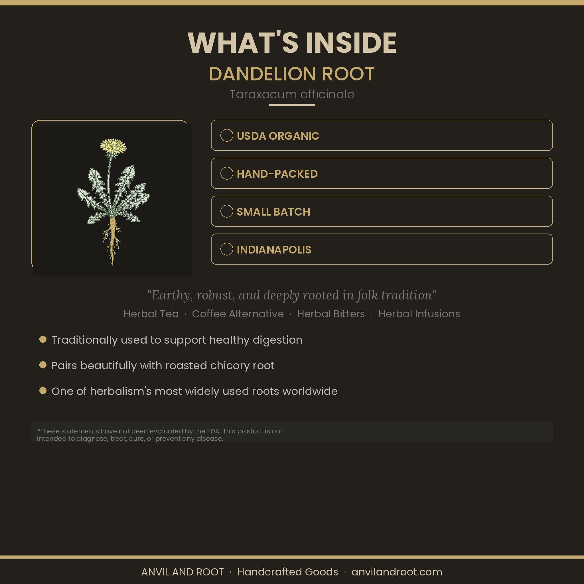 Dandelion Root — Raw, Cut & Sifted, Organic