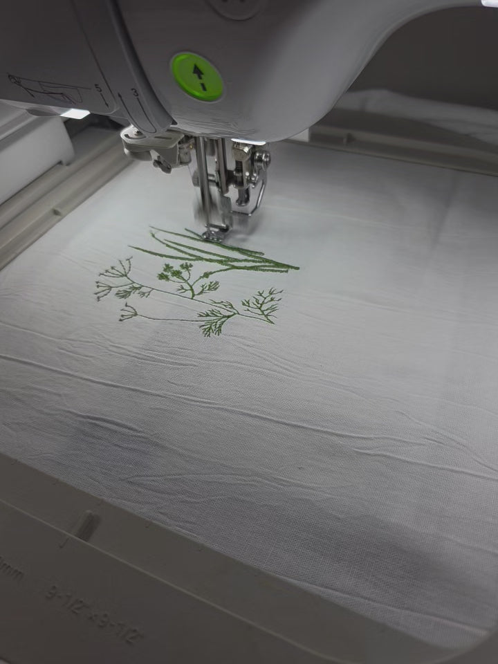 Embroidered Herb Kitchen Towel — Handmade