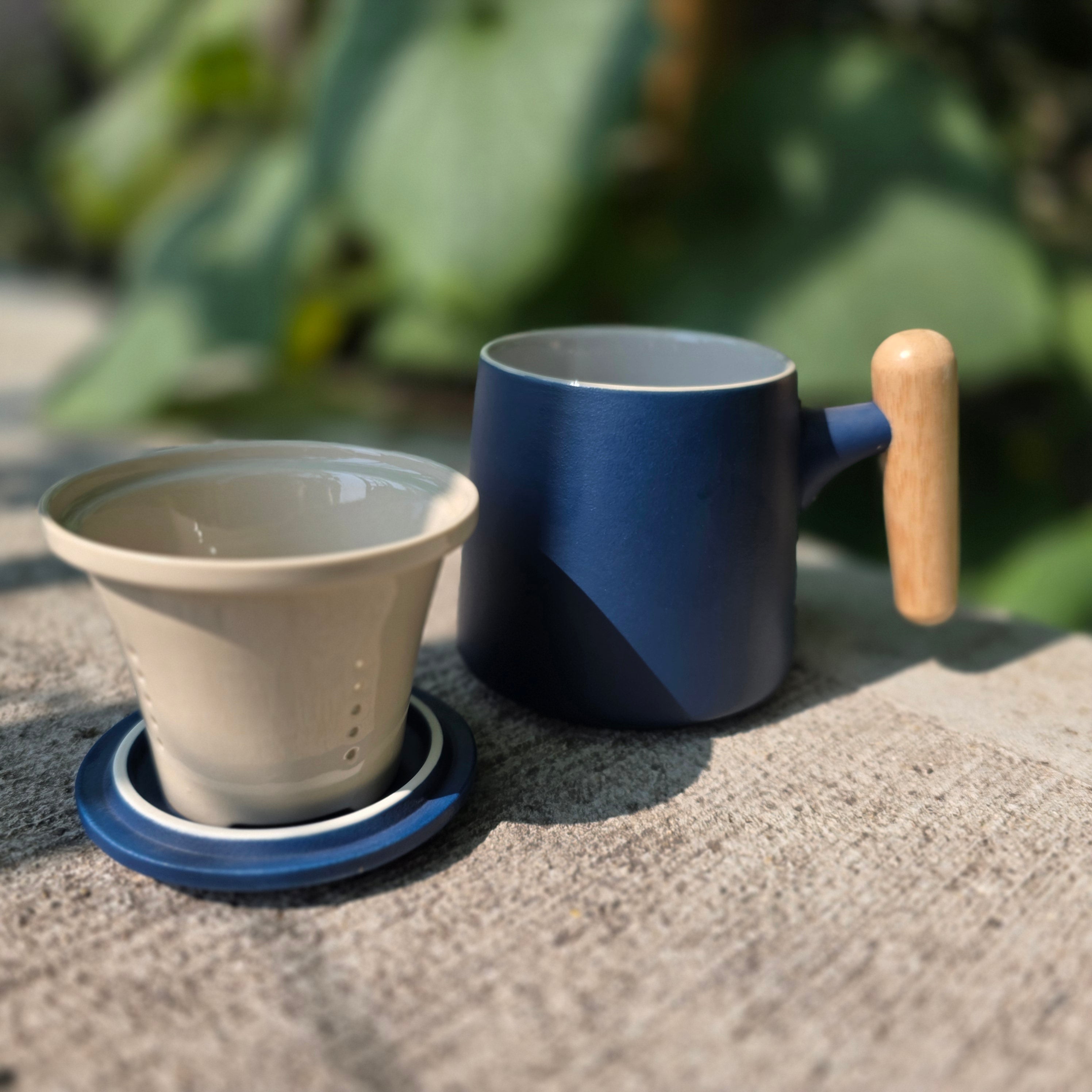 The Ultimate Steeping Mug - 12 oz Ceramic - Wood Handle with Strainer & Lid