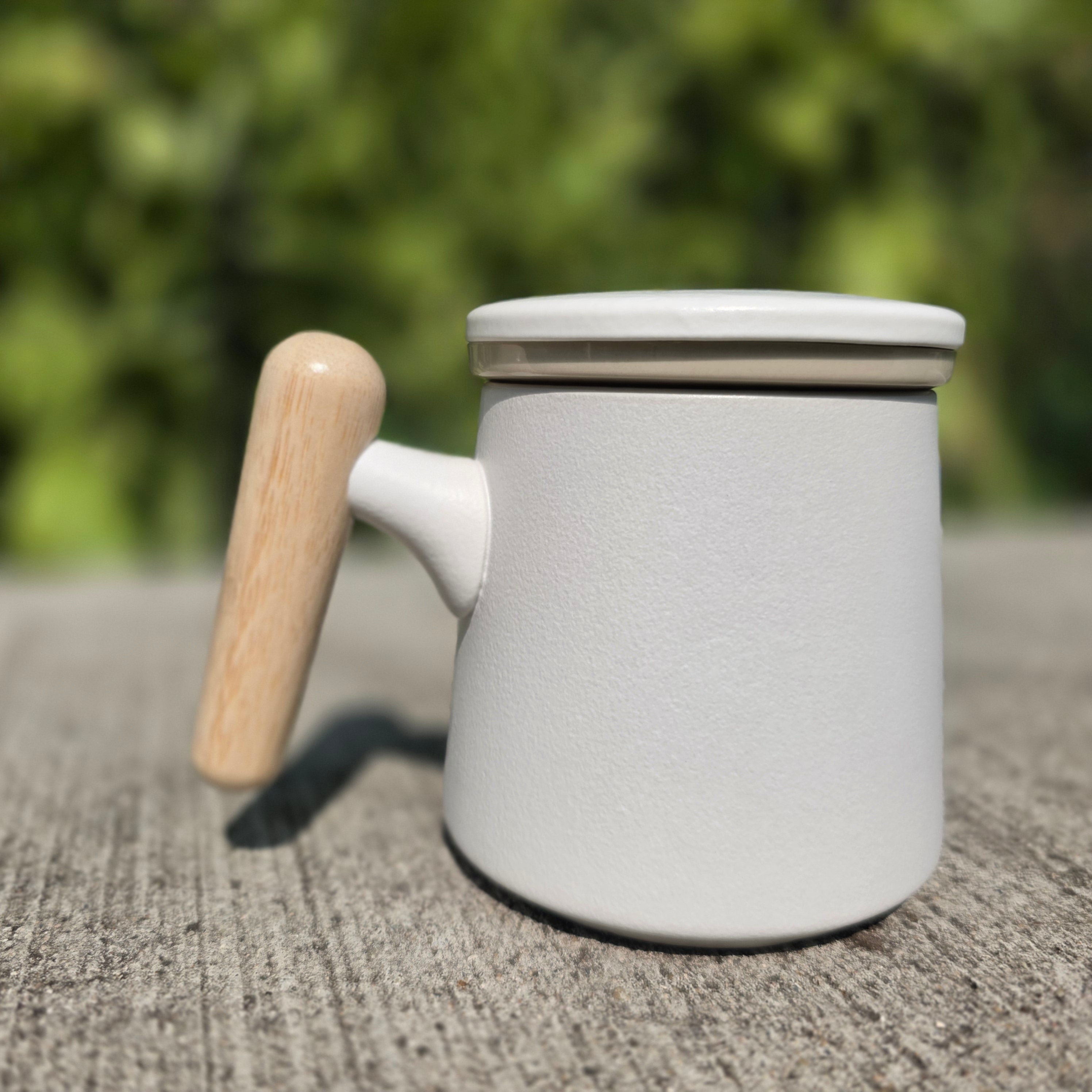 The Ultimate Steeping Mug - 12 oz Ceramic - Wood Handle with Strainer & Lid