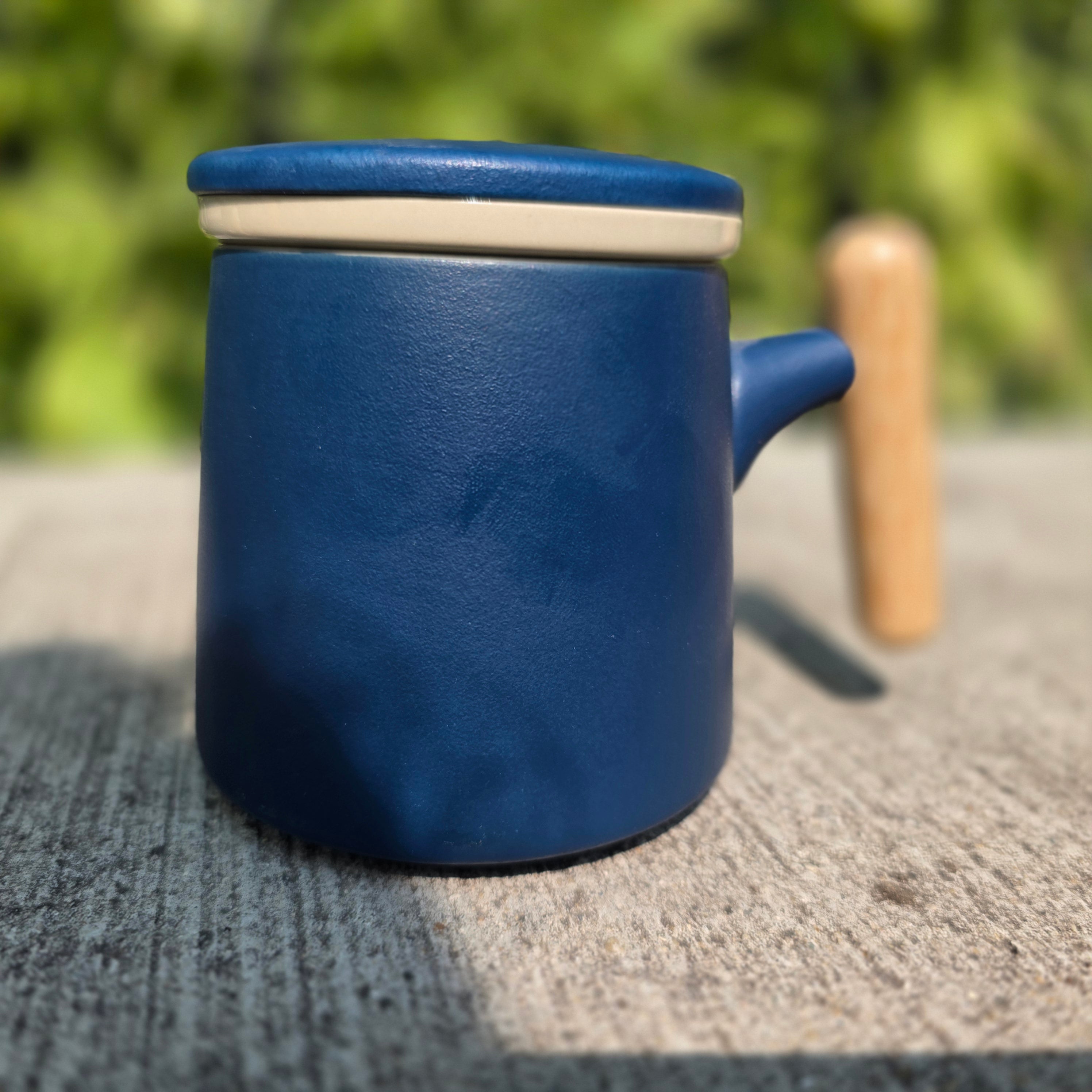 The Ultimate Steeping Mug - 12 oz Ceramic - Wood Handle with Strainer & Lid