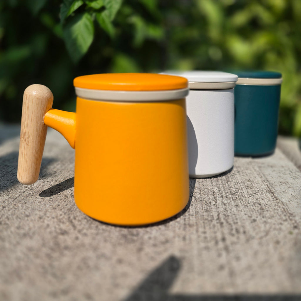 The Ultimate Steeping Mug - 12 oz Ceramic - Wood Handle with Strainer & Lid