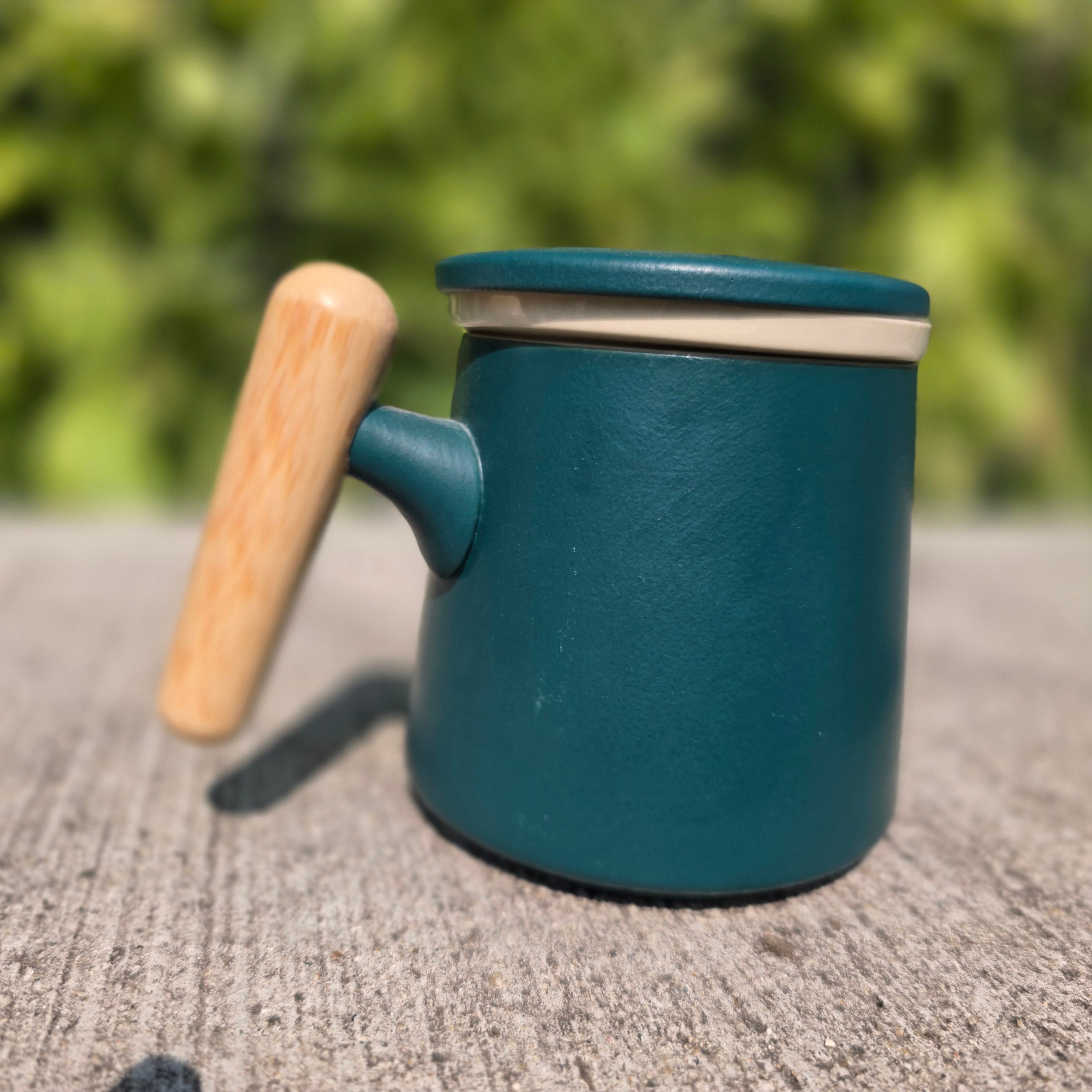 The Ultimate Steeping Mug - 12 oz Ceramic - Wood Handle with Strainer & Lid
